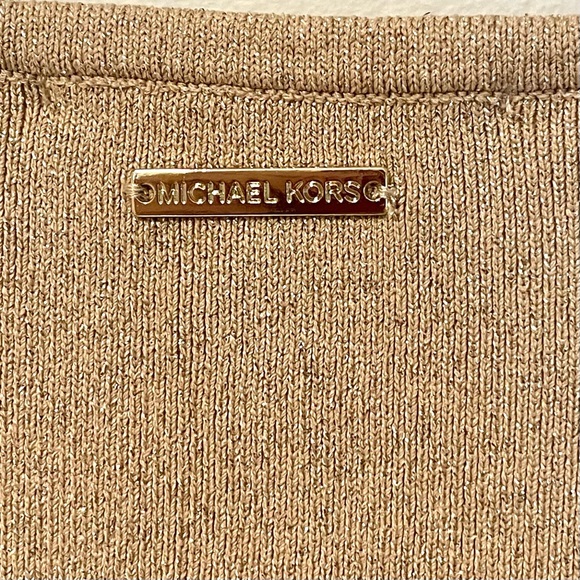 NWT Michael Kors Formfitting Long Sleeved Gold Y2K Knit Midi Dress, size Small - Picture 5 of 16